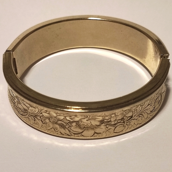 Glass Amethyst Vintage Floral Leaf Pattern Embossed Hinged Bangle Bracelet Wear - Picture 13 of 15